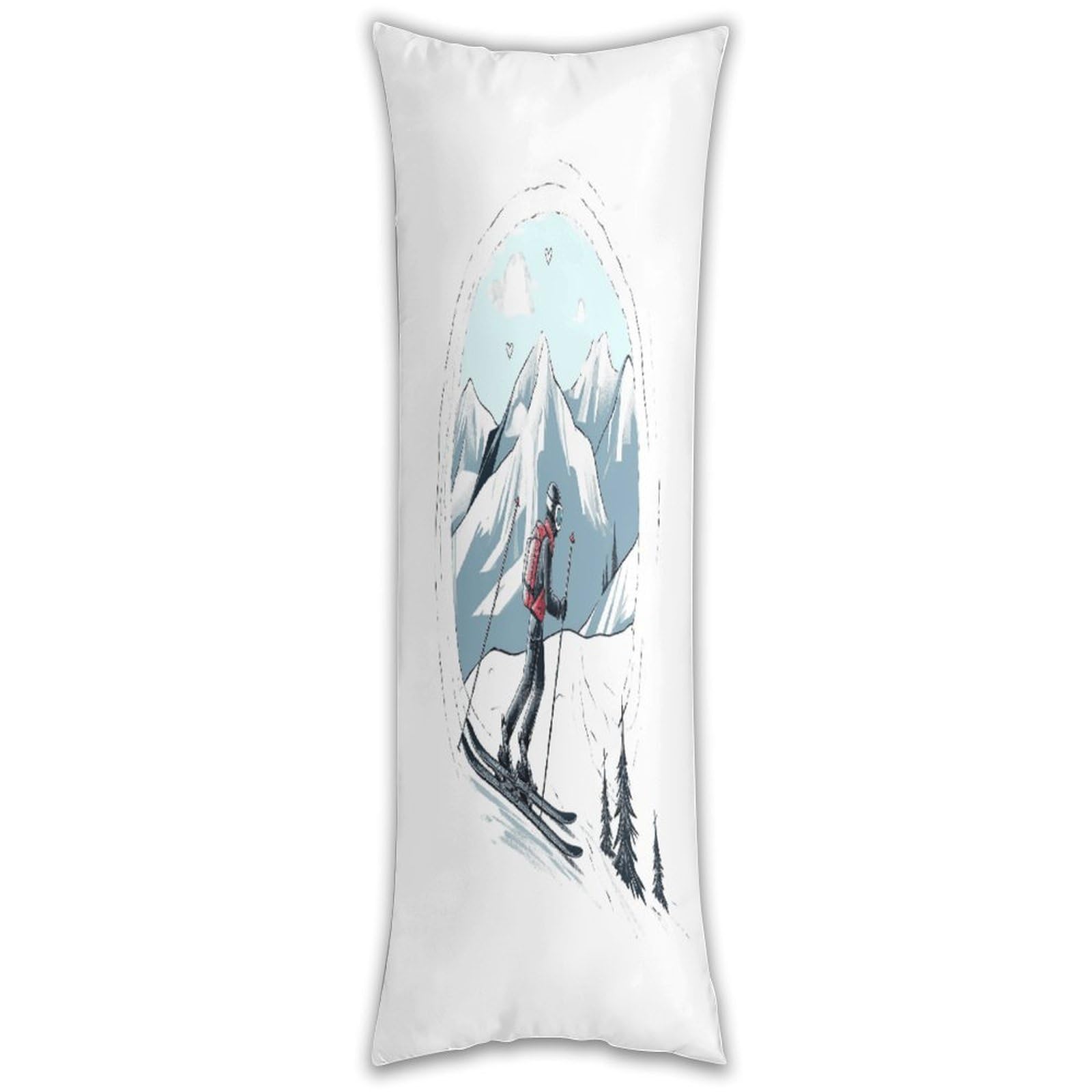 Skiing Theme Long Pillow Case with Zipper Ultra Soft Microfiber Long Pillow Cover Breathable Body Pillow Protector Soft Wrinkle Pillowcase for Bed Sofa Bedroom 53 X 19 in