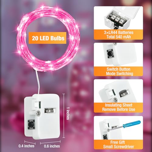 Image of 6 Pack Fairy Lights Battery Operated - 7ft 20 Led Twinkle Lights 3 Modes, Bulk Mini String Light Waterproof for Mason Jars Vases DIY Party Wedding Decoration Mothers Day- Pink