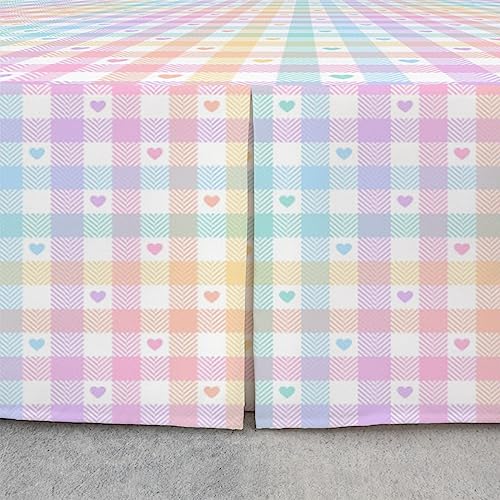 Colorful Plaid Bed Skirt, Rainbow Geometric Lattice Bed Wrap Sheet Set Multicolor Dust Ruffle Pleated Bedskirt Fitted Sheet Girls Dreamy Bed Wrap Sheet Set Dust Ruffle Bedskirt 15 Inch Drop #TOP3