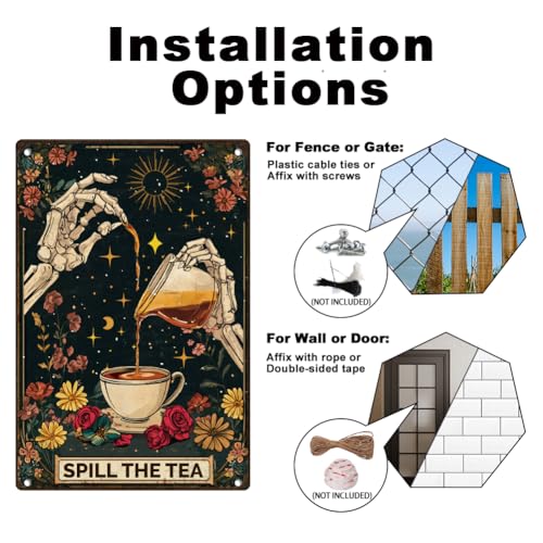 DOODLREAM Metall Blechschild Mit Tarot Skelett Retro Wanddekoration 20 x 30cm Spill The Tea Vintage Wandkunst Poster Für Zuhause Kaffeezimmer Badezimmer Dekoration Geschenk