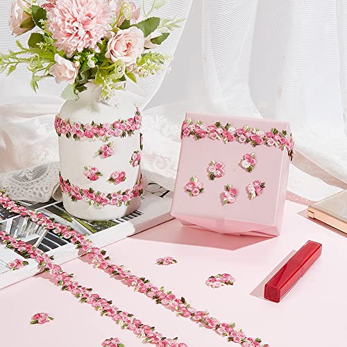 image for PH PandaHall 5 Yards Flower Lace Ribbon, Hot Pink Floral Lace Trim 3/4