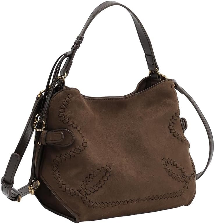 URBAN REVIVO Women's Suede Bucket Crossbody Bag – Retro Woven Top Handle Purse with Adjustable Strap, Spacious Vintage Handbag for Spring Outings, Gift - Image 4