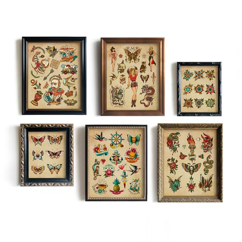 Tattoo Shop Wall Decoration - 11x14 Old School Tattoo Pictures - Vintage Tattoo Poster Picture Set - Gift for Tattooist - Tattoo Flash Wall Art & Decor - Oddity and Curiosity Decor Tattoo Print Room