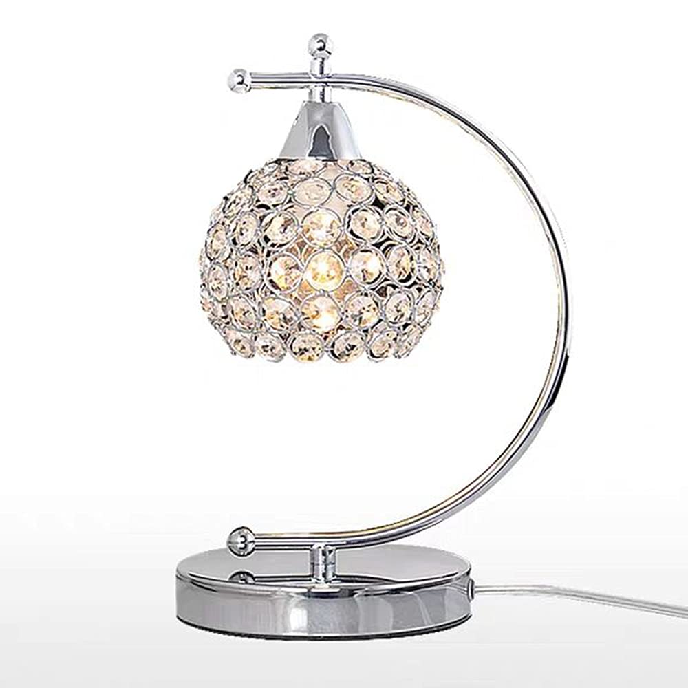 Mengjay Lámpara de mesa de cristal,bola de cristal y Dorado con base de Metal, lámpara de mesita de noche, luz de noche moderna,para dormitorio, sala de estar, 230V 1x E27 max. 60W (plata)