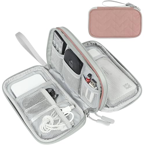 Image of FYY Electronic Organizer, Travel Cable Organizer Bag Pouch Electronic Accessories Carry Case Portable Waterproof Double Layers All-in-One Storage Bag for Cable, Cord, Charger, Phone, Pattern Pink (M)