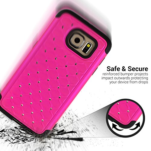 Galaxy E5 Case, Coveron® [Aurora Series] Cute Rhinestone Bling Studded Hybrid Diamond Cover Skin Phone Case For Samsung Galaxy E5 Lte - Hot Pink & Black #TOP4