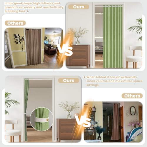 Image of AJAZZ Blackout Accordion Door with Curtain Rods Adjustable 28-52 inch Long, Invisible Folding Accordion Doors Interior Magnetic Door Curtain for Bedroom Doorway Curtain Set, 1 Pack, W52 x L80 in, Green