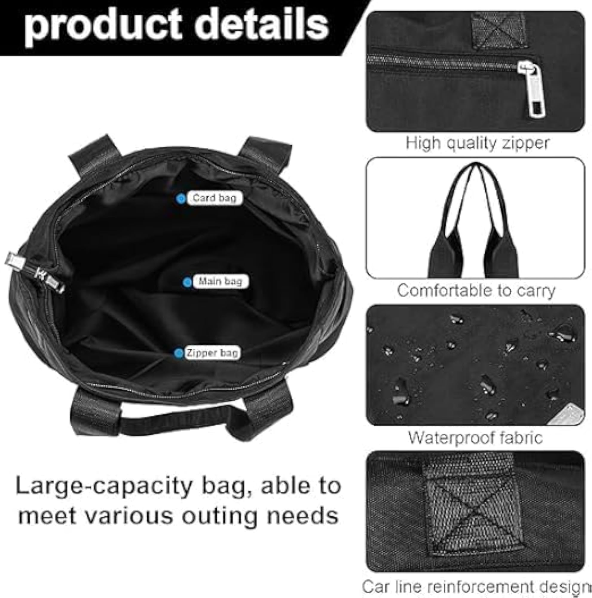 Nylon Shoulder Bag for Women, Multi-Pocket Tote Bag