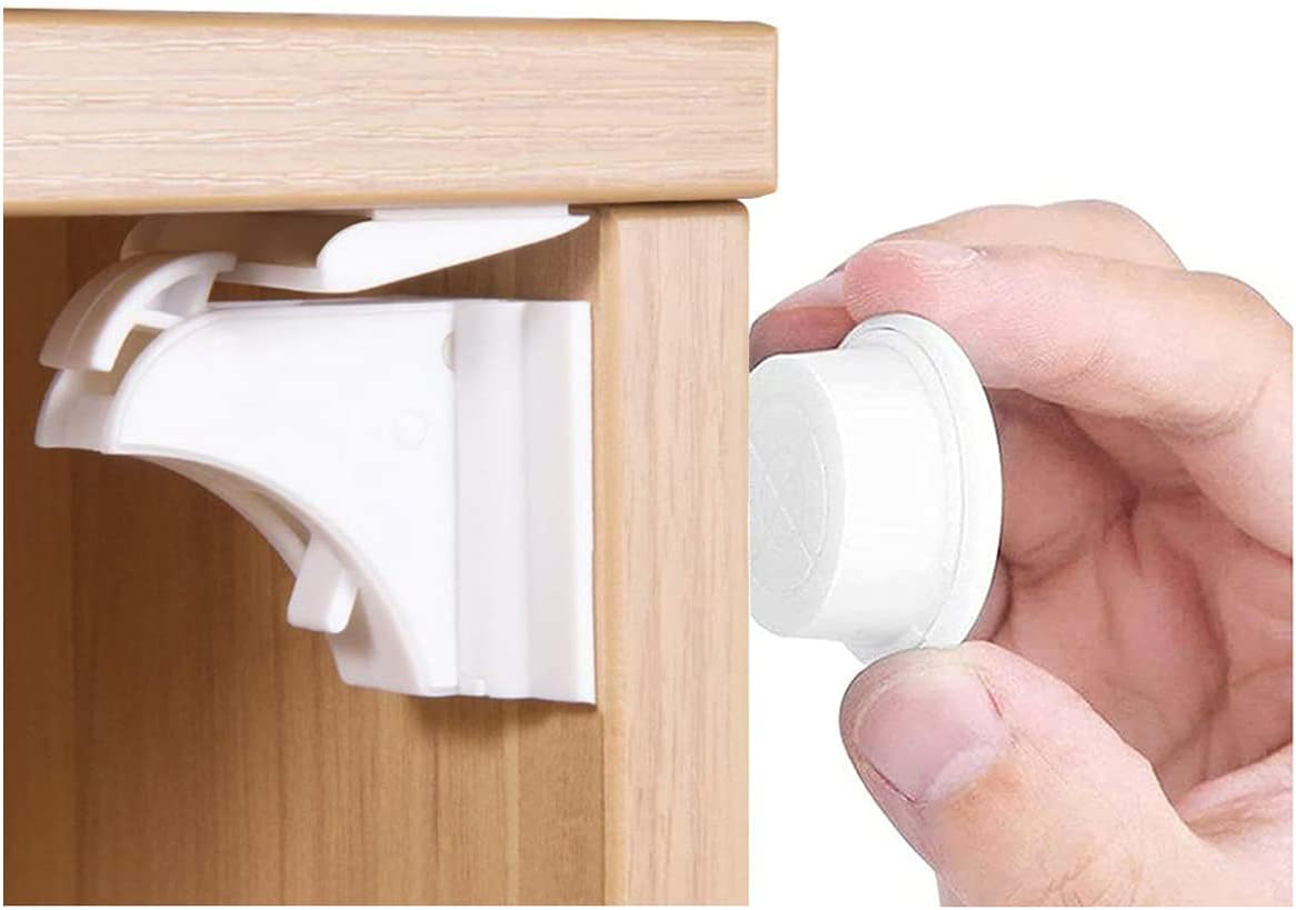 Child Safety Adhesive Magnetic Cabinet Locks (20 Locks and 3 Keys), Easy Install in Seconds, No Screws or Drilling, Invisible Baby Proof Locks for Cabinets and Drawers