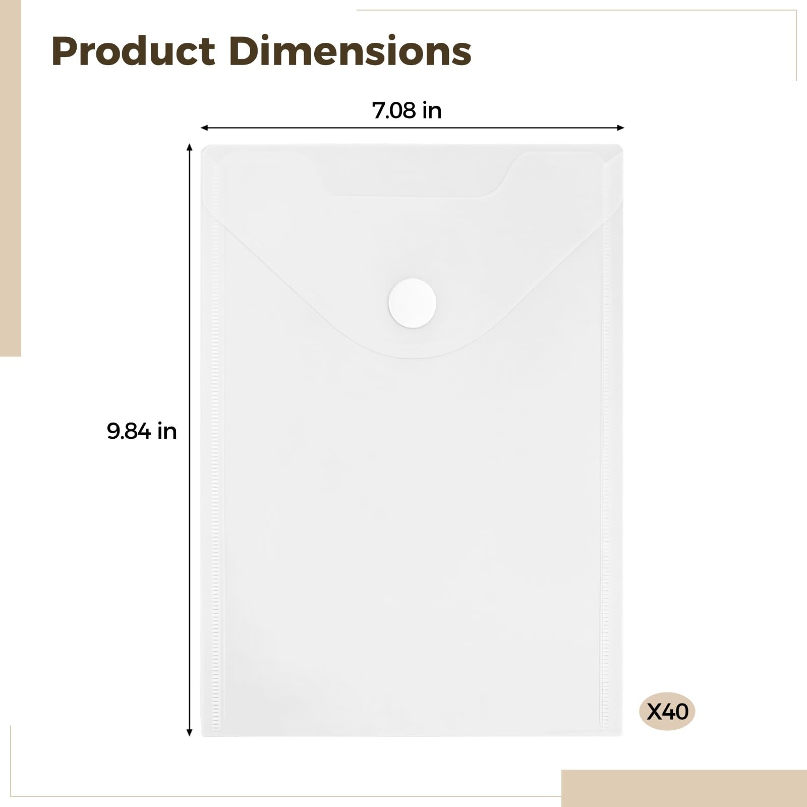 40 buste portadocumenti trasparenti satinate con chiusura a bottone a pressione, resistenti agli strappi, riutilizzabili, per scuola, ufficio, casa, 25 x 18 cm
