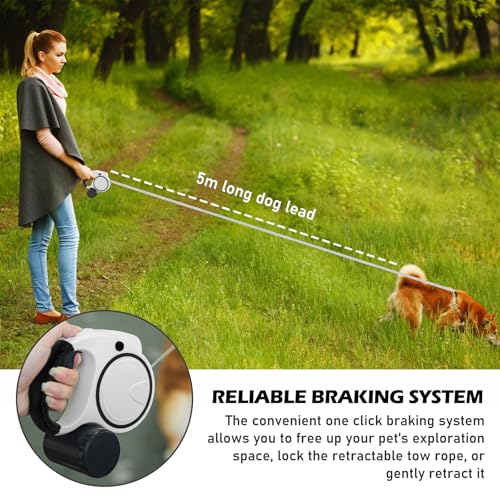 Hundeleine einziehbar 5m, Rollleine Hundeleine ausziehbar, Rollleine Reflektierende für Hund, 360° Verhedderungsfreier Leinenverlängerung, Robuste Ausziehleine für kleine & große Hunde