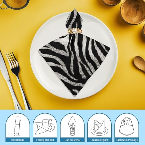 Servilletas de Tela Estampado Cebra Blanco y Negro Pack 6 miniatura 7