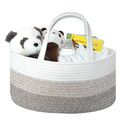 Image of Baby Diaper Caddy Organizer, Large Cotton Rope Nursery Diaper Basket, Changing Table Organizer, Portable Tote Bag with Divider, Car Storage, Baby Shower Gifts for Newborn Girls - Gradient Brown
