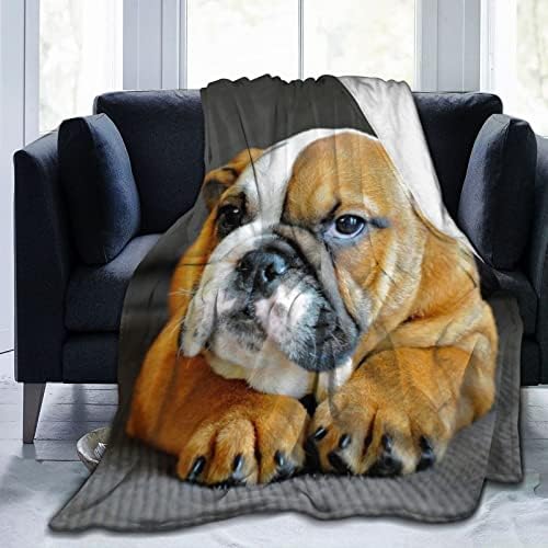 Ultra-Soft Fleece Bed Blanket Fuzzy Flannel Throw Blanket Unique English Bulldog Puppy Dog Warm and Cozy Sofa Blankets for Bedroom Livingroom Chair, All-Season Gift 50"x60"