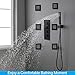 Matte Black LED Rain Shower System with Body Jets, NPYSVSSS 20 X 40 Inch Large Ceiling Rainfall Shower Thermostatic Faucet Combo Set, Flow Adjustable, Can Use All Functions At Once