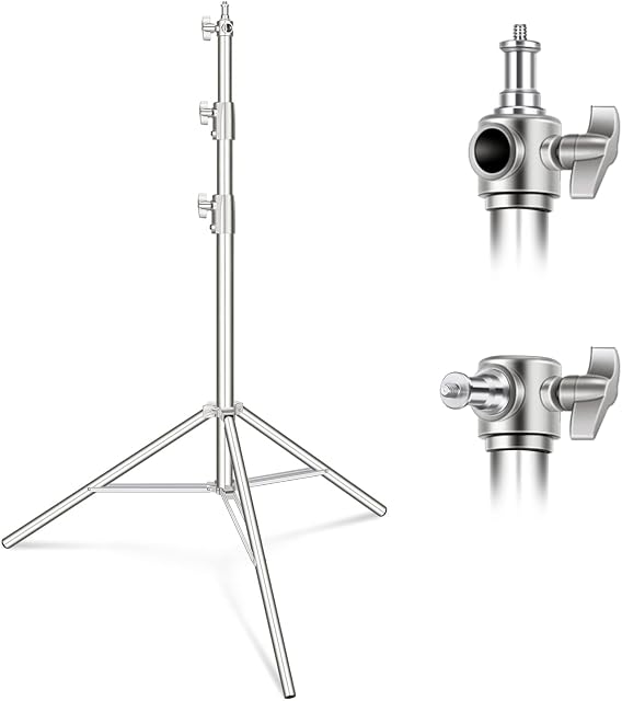 NEEWER 9.2ft/2.8m Stainless Steel Light Stand, Spring Cushioned Heavy Duty Photography Tripod Stand with 1/4 to 3/8 Universal Screw Adapter for Strobe,LED Video Light,Ring Light,Monolight, Softbox