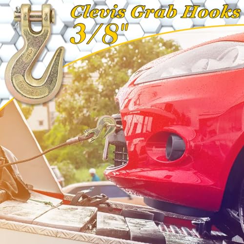 Image of 3 /8 inch Clevis Grab Hooks (Set of 8) Heavy Duty Chain Hook for Truck Trailer, Grade 70 Chain Forged Alloy Steel Chain Hook for Trailer Truck Transport - 6,600 LBS Capacity