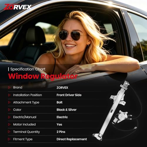 Image of Window Regulator Front Left Driver Side fits for 1992-2014 Ford E150 E250 E350 Econoline & Club Wagon Super Duty,W /Motor[2 Pins] - Replaces 741-586