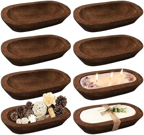 Amyhill 15 Pcs Wood Dough Bowls – Hand Carved Paulownia Wood, Rustic Decor For Candles, Fruits, Bread & Farmhouse Style Display