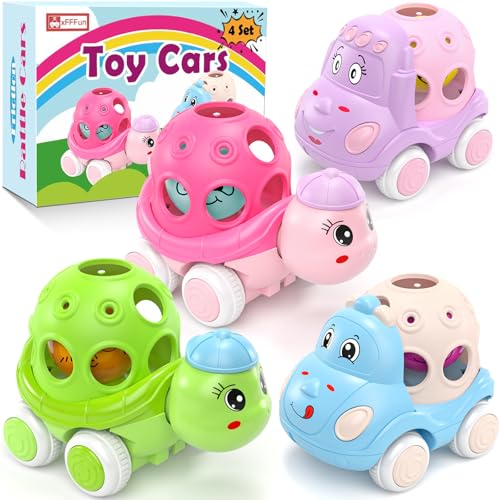 Image of Baby Car Toys for 6-12 12-18 Months 1 Year Old Girls- 4 Pack Rattle Push N Go Cars for Toddlers 1-3 Years, Infant Trucks Toys for Babies Girl Boy 1yr 2yr First Birthday Gifts Easter Basket Stuffers