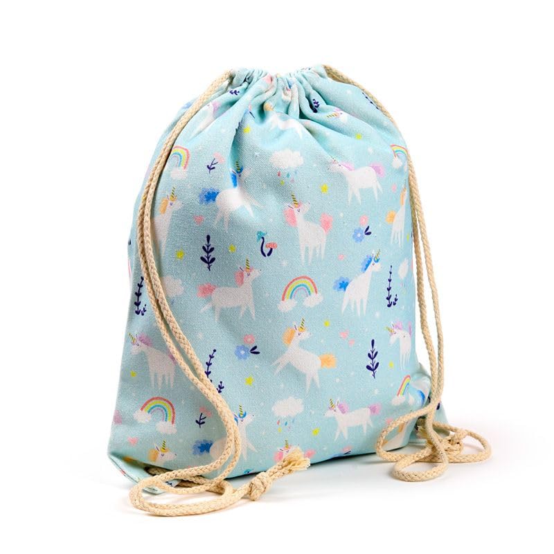 Grupo Darik Mochila saco infantil 40x30 cm – Bolsa cuerdas unicornio para niña – Mochila gimnasio, colegio, guardería y excursiones – Loneta gruesa resistente (UNICORNIO)