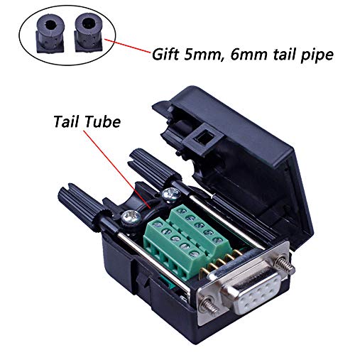 Anmbest 2PCS DB9 Solderless RS232 D-SUB Serial to 9-pin Port Terminal Male Adapter Connector Breakout Board with Case Long Bolts Tail Pipe (2PCS Female)