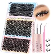 wtvane Eyelash Extension Kit Thick Volume Cluster Lashes Kit 60D+80D+100D Individual Eyelashes 10...