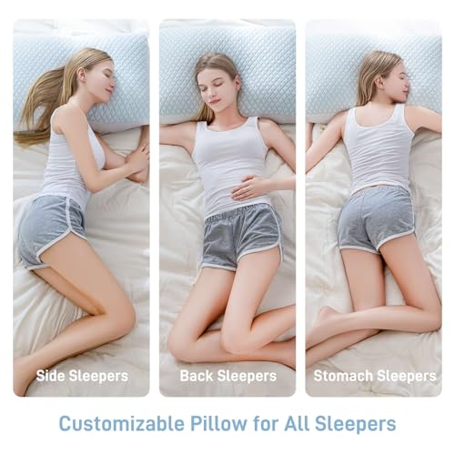 Cooling Memory Foam Bamboo Pillows Queen Size Set of 2 for All Sleepers