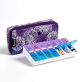 Weekly Pill Organizer 2 Times a Day, Zumd Pill Box 7 Day with Cute Quilted Fabric Zipper Case, Travel Pill Case Am Pm for Vitamin Medicine Organizer
