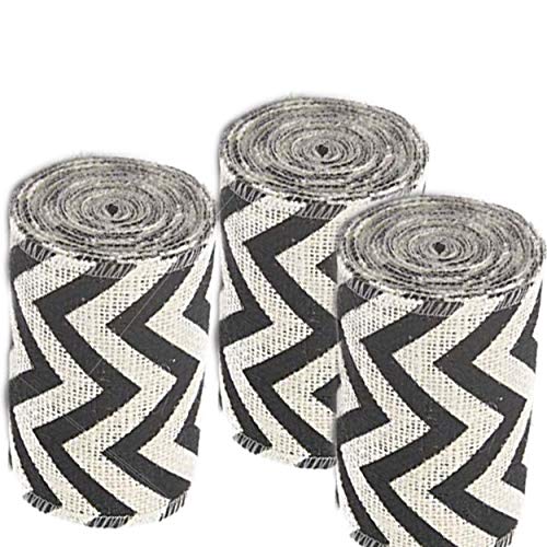 AAYU Natural Jute Black Chevron Burlap Ribbon 5inch 15ft 10