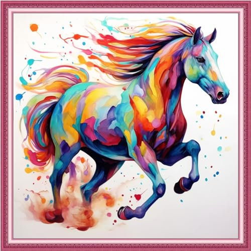 Image of Joyhoor Cross Stitch Kits for Beginners Stamped Cross-Stitch Supplies Needlework preprint Embroidery Kits for Adults DIY Needlepoint Kits Embroidery Patterns 11CT-A Galloping Horse 18.x18 inch