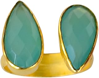 Veracity Jewelry Aqua Chalcedony Rings For Women - 18K Gold Plated March Birthstone Aqua Chalcedony Designer Handmade Rings - Green Chalcedony Fashion Statement Designer Jewelry Rings for Girls / Women - VR-206