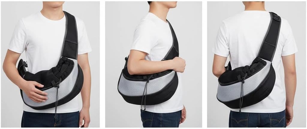 Pet Dog Sling Carrier, Puppy Travel Outdoor Cat Carrying Bag Accessories and Cat Supplies Hands Free Pet Backpack Bag, Large, Grey
