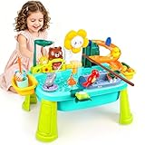 Cheffery Kinder Spülbecken, Kinderwaschbecken mit Wasserkreislauf, Waschbecken Kinder mit Wasserfunktion, Wasserspieltisch mit Elektrischem Wasserhahn Obst Gemüse und Angelspielzeug ab 3 Jahre (Blau)