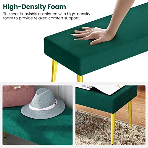 Dklgg Velvet Entryway Bench End Of Bed, 43.7" Upholstered Padded Seat Accent Bench Long Bench Bedroom Bench Vanity Bench Indoor Bench With Metal Legs For Entryway Dining Room Living Room, Green #TOP4