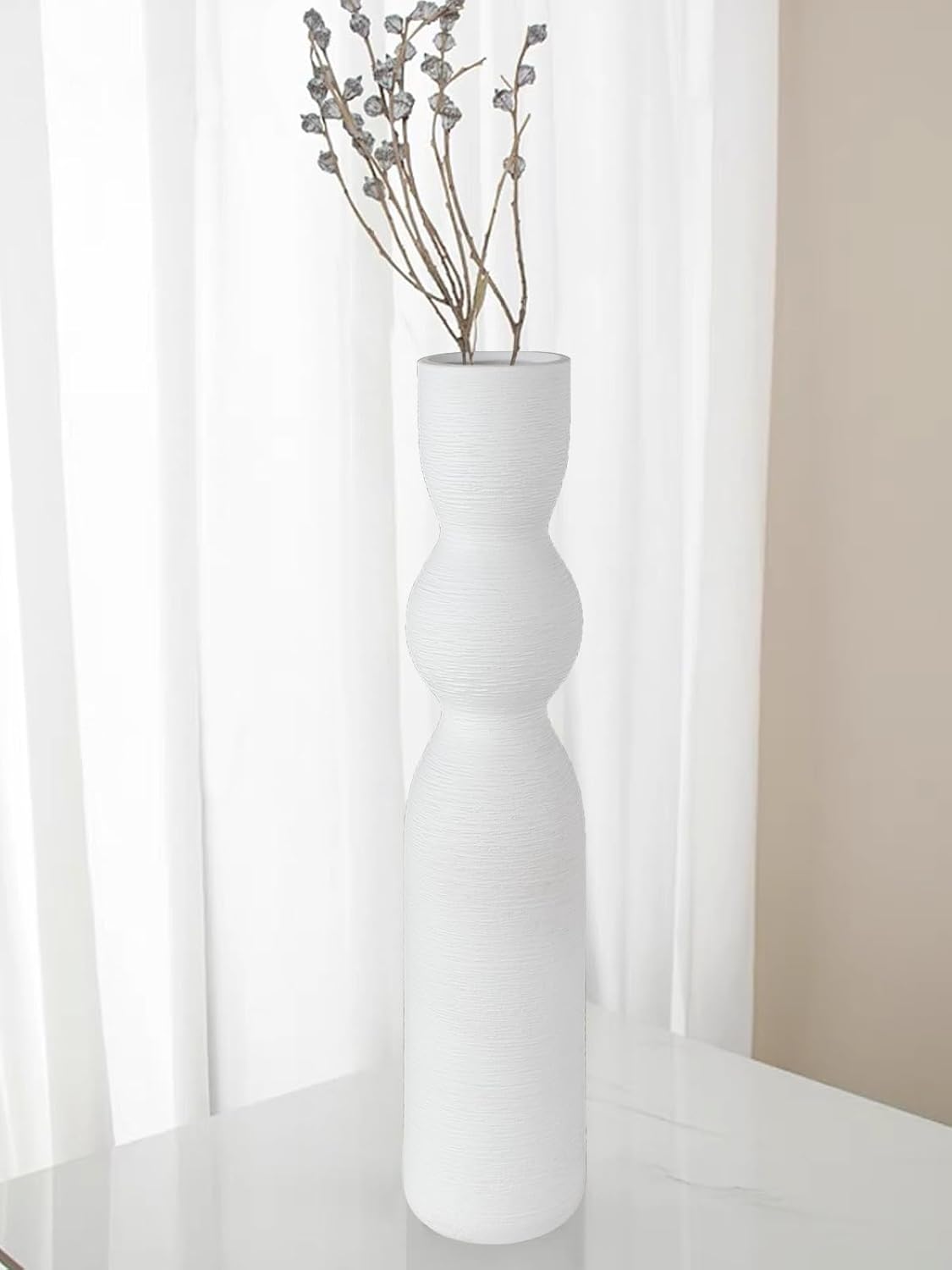 White Tall Vase, 15 Inch Skinny Ceramic Flowers Vases, Minimalist Style Slender Vase for Living Room, Home, Office, Centerpiece, Table and Wedding Party
