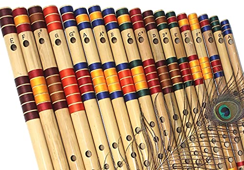 Image of 18 Indian Bamboo Flutes Set (E Base to A middle)