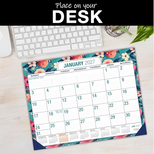 Image of Desk PAD: 22 inch x 17 inch Large Print Desk Pad Calendar, APR 2026 - DEC 2027, 21 Months, (Teal Floral)