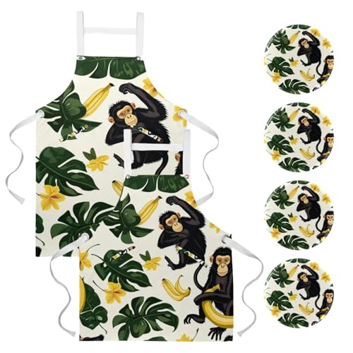 Tablier de cuisine homme et femme réglable avec poches lot de 2 tabliers imprimé gorille