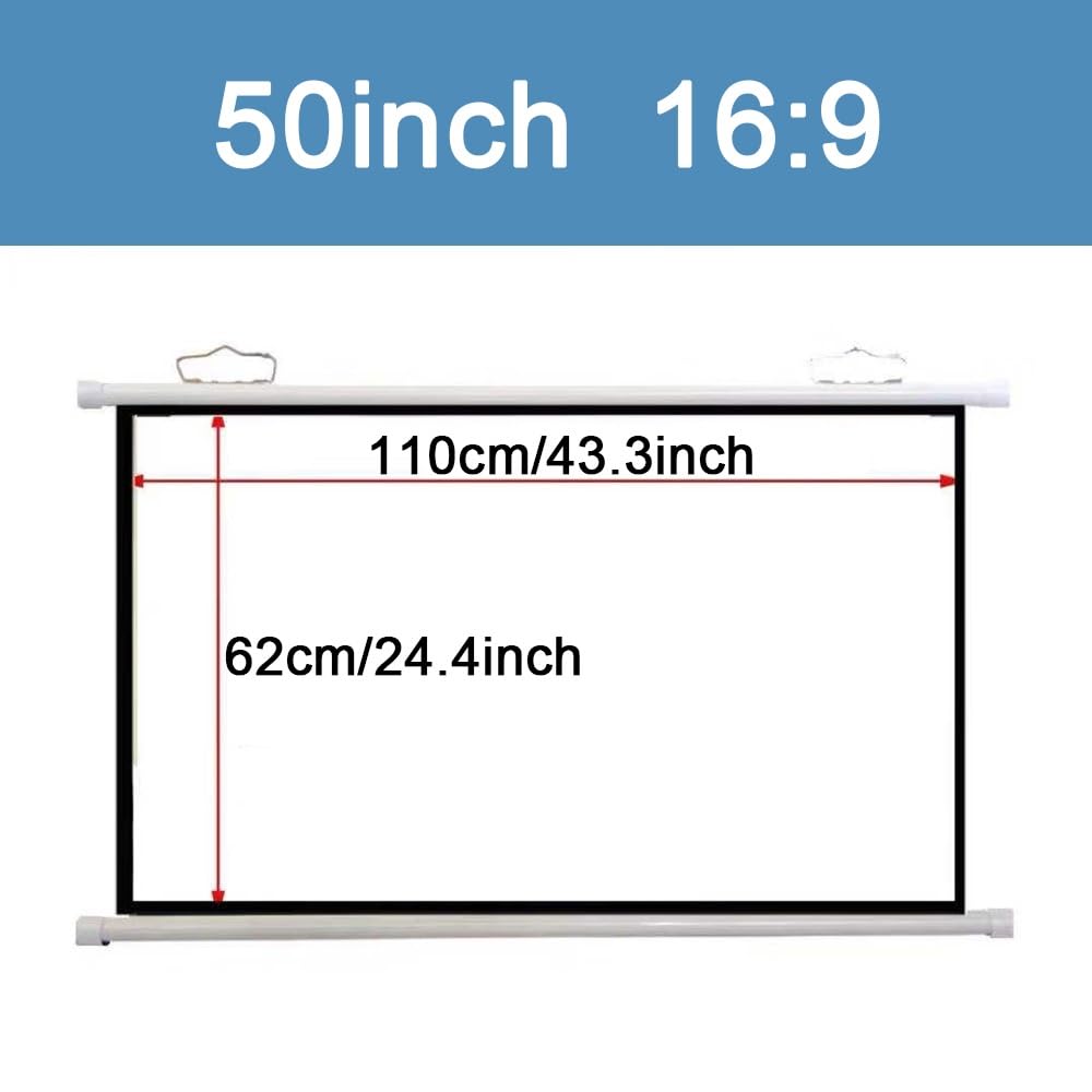 Écran De Projection Manuel 40 50 60 Pouces, Écran De Projecteur Home Cinéma HD 4K, Écran Videoprojecteur Mural, Anti-Plis, Facile À Enrouler(50 inch 16:9)