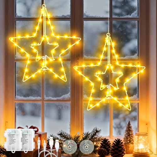 Etopgo 2 Stück 40 LED Sterne Weihnachtsbeleuchtung, Faltbar...