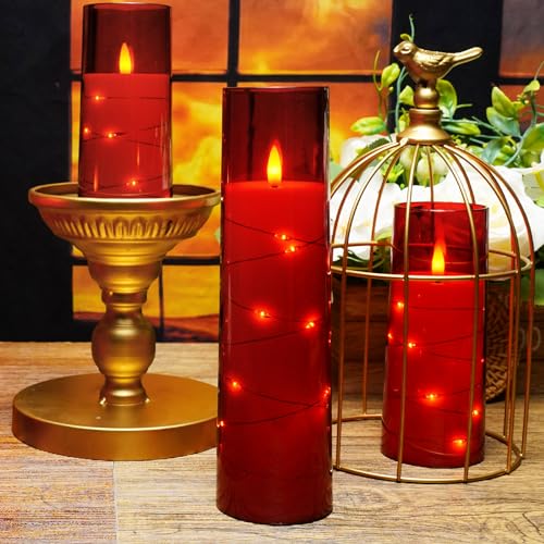 Flameless LED Candles with Timer 5 Pc Flickering Flameless Candles for Romantic Ambiance and Home Decoration Stable Acrylic Shell,with Embedded Star String,Battery Operated Candles(Red) - Image 5