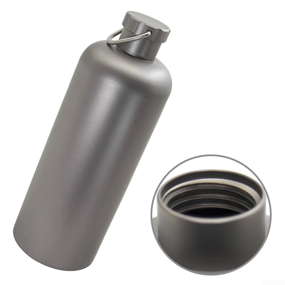 Bouteille d'eau légère en titane pur 600 ml résistante à l'acide, design non revêtu, pour randonnée, camping, cyclisme, voyage, pique-nique en plein air, gris