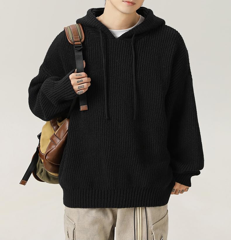 POHADON 2025 Men's Y2k Hooded Oversized Hoodies Casual Long Sleeve Sweater Solid Knitted Pullover Winter Fall Outfits4