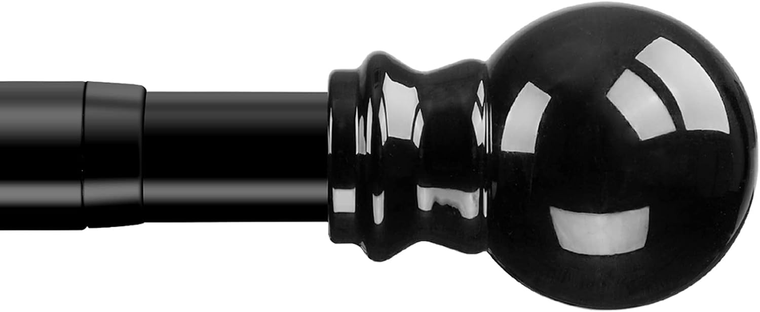 HOSKO 1 inch Black Curtain Rod Set - Adjustable Window Curtain Rod 28-75" - Heavy-Duty Curtain Rods for Grommet Curtains Drapes (Including Three Brackets)