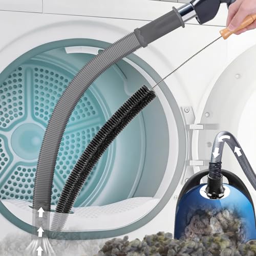 Image of 2Pcs Dryer Vent Cleaner Kit, Lint Brush & Universal Vacuum Hose Deep Gray | Upgraded Flexible Hose Design for Smooth Airflow Without Whistling Noise