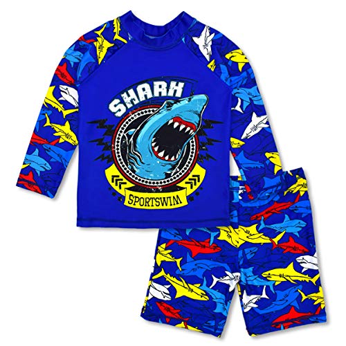 Boys Two Piece Rash Guard Swimsuits Kids Long Sleeve Sunsuit Swimwear Sets 2T