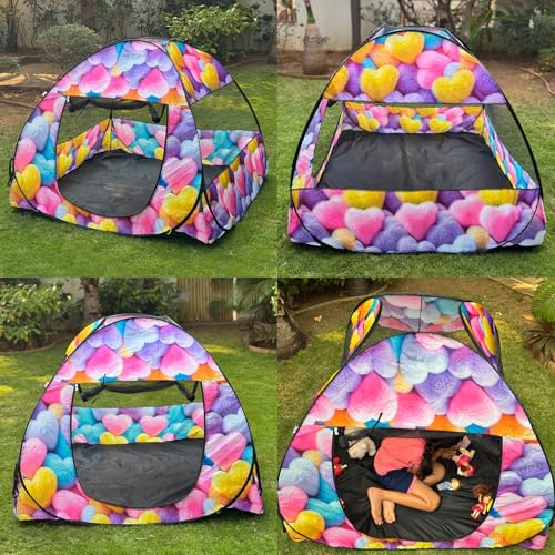 Image of Play House Foldable One Side Round Tent House for Kids Lightweight and Portable |Foldable Tent House for Kids Activity Indoor Outdoor |Play Tent House for Multi Purpose (Color Heart)