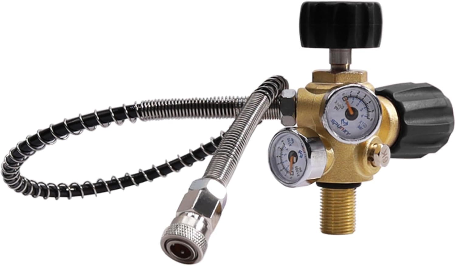 GREOENEL Amor M18×1.5 DIN 4500Psi/300Bar High Pressure Compressor Pcp Paintball Filling Station DIN Valve Scuba Adapter with Dual Gauge 24 inch Soft Hose Pcp Charging Valve for Air Tank