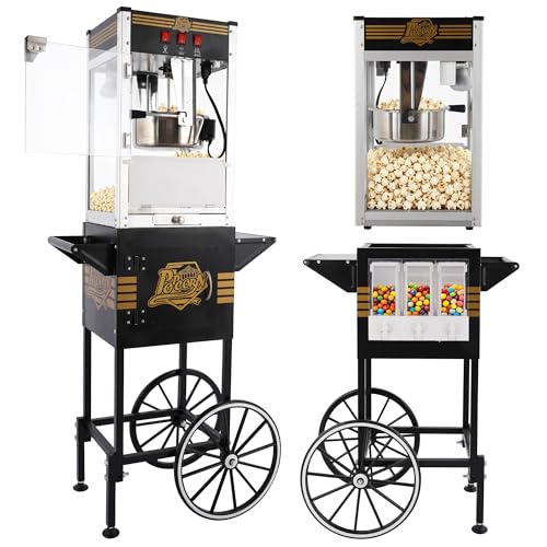 Image of 12 Oz Popcorn Machine Cart with Candy Dispenser (Black) - Large Vintage Popcorn Maker - 3 Easy Switches popper with Storage 4 Spoons for Commercial Home Movie Nights Party Events